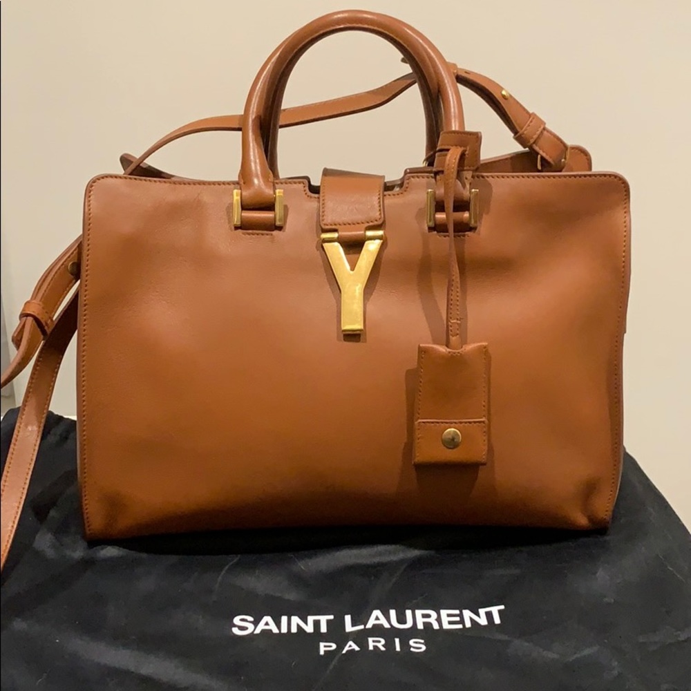 YSL Ligne Y Tan Small Tote